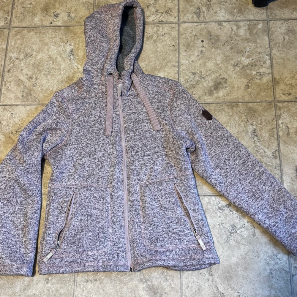 Free Country Grey Sweater Fleece Hooded Jacket Faux Fur Lined Size M